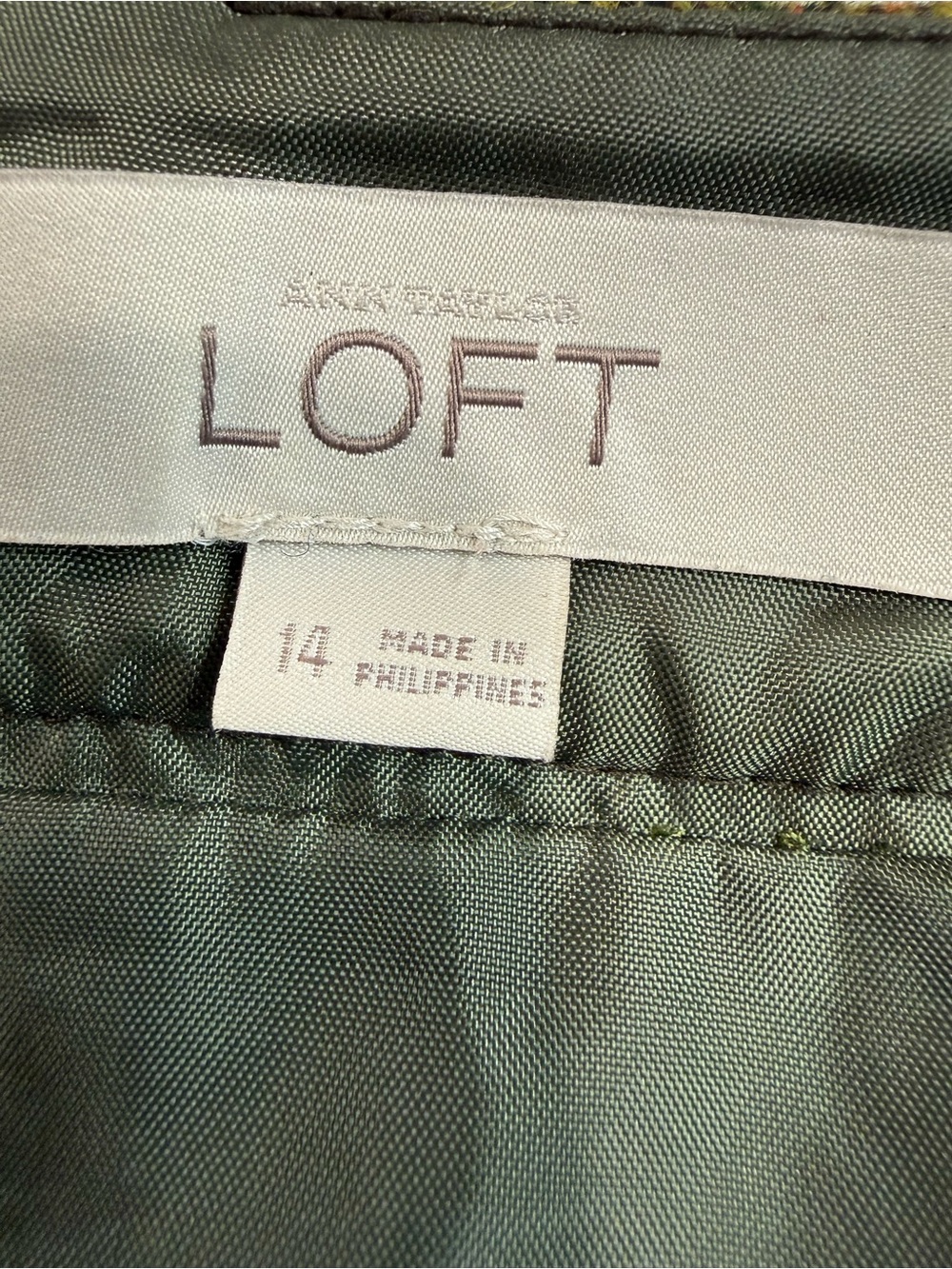 LOFT Olive Green Tweed Mini Skirt - Picture 5 of 7